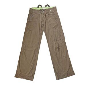 Y2K Vintage Low Rise Baggy Wideleg Pants Cargo Utility Distressed Zippers Tan.